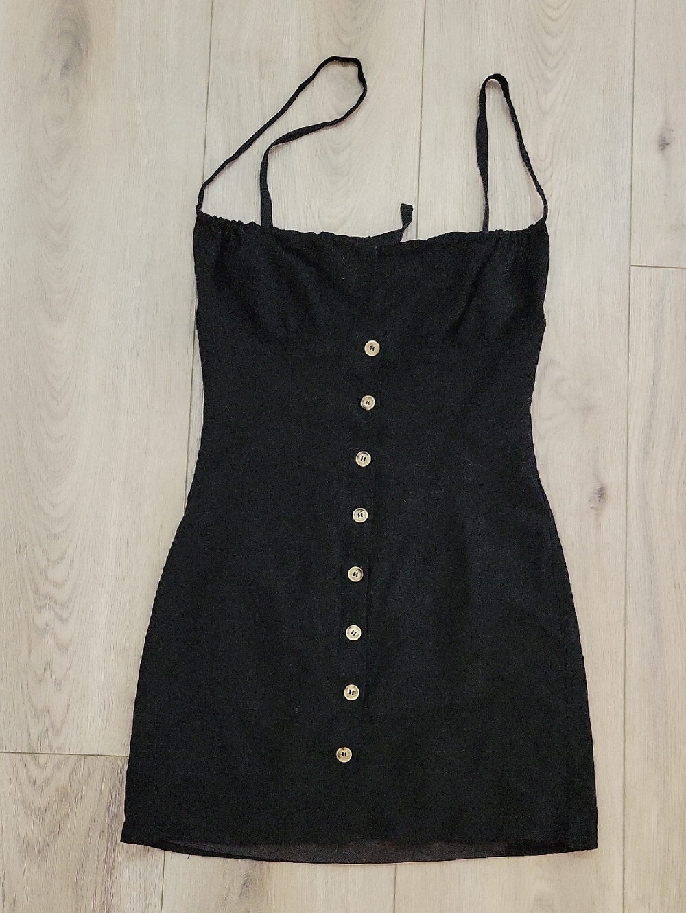 Commense Black Mini Dress with Button Front